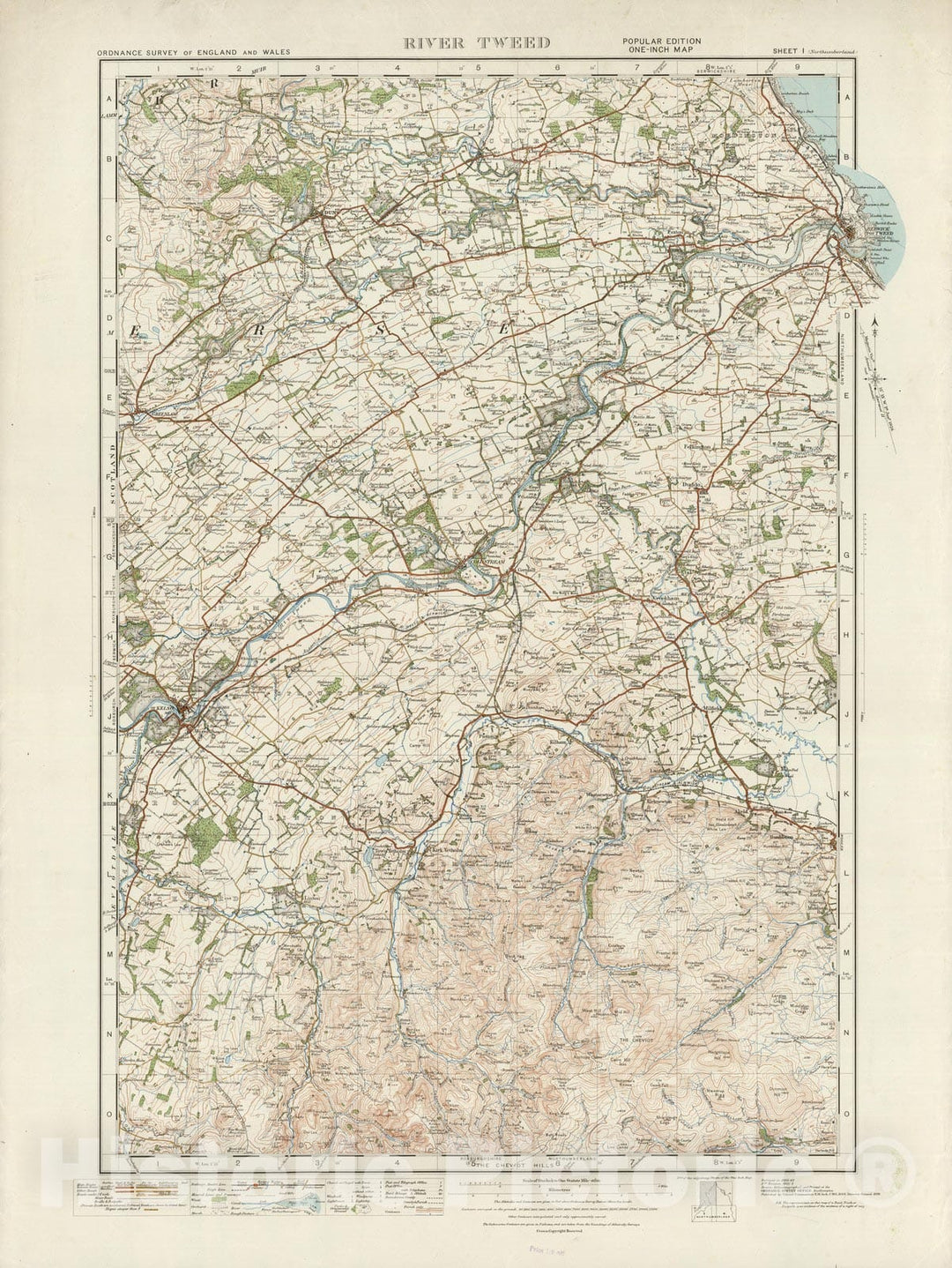 Historic Map : Sheet 1. River Tweed. 1923 - Vintage Wall Art