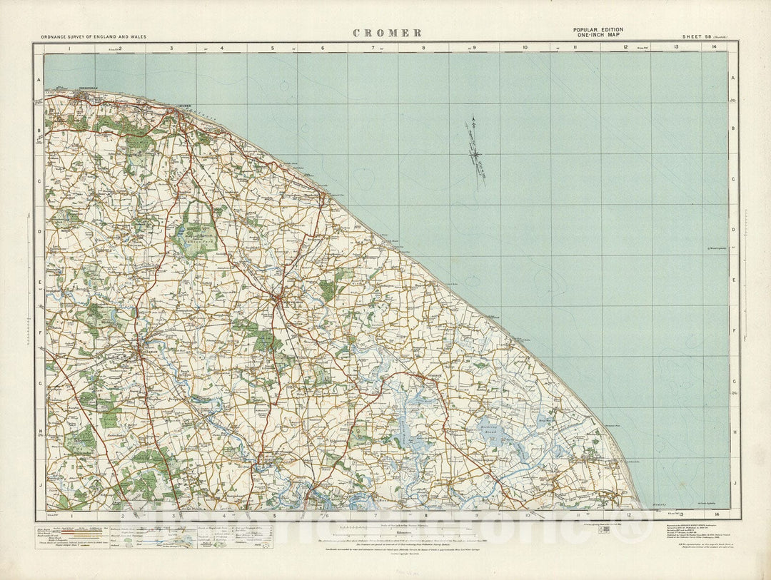 Historic Map : Sheet 58. Cromer. 1920 - Vintage Wall Art