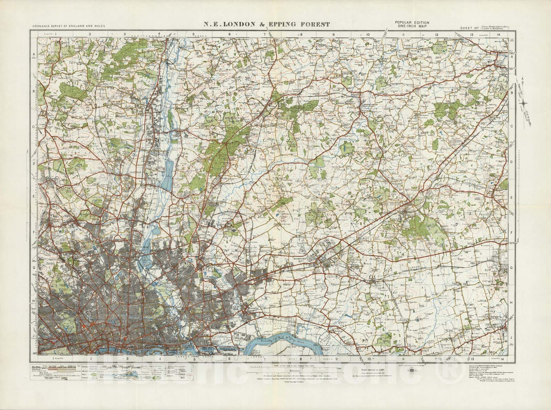 Historic Map : Sheet 107. N.E. London & Epping Forest. 1914 - Vintage Wall Art