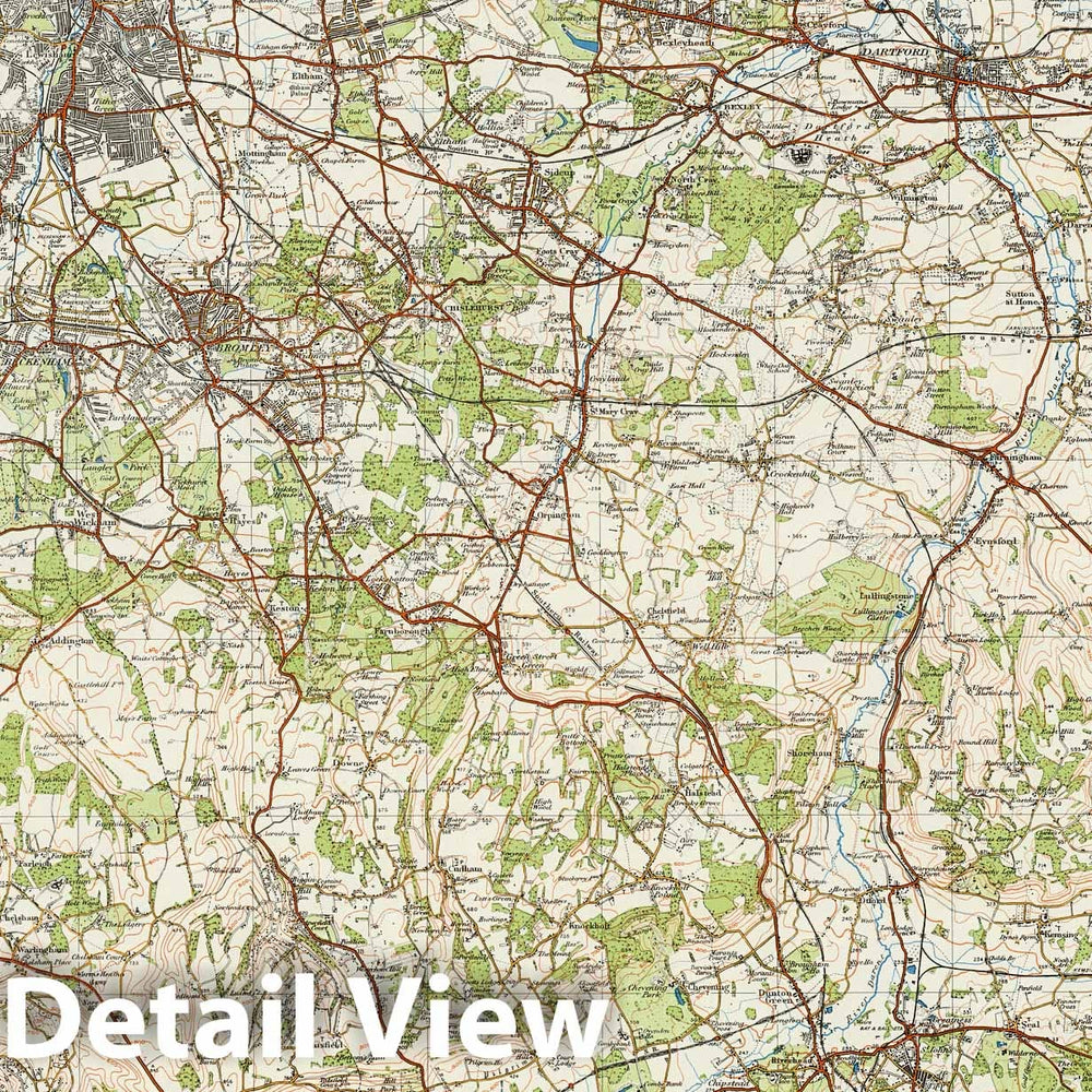 Historic Map : Sheet 115. S.E. London & Sevenoaks. 1914 - Vintage Wall Art