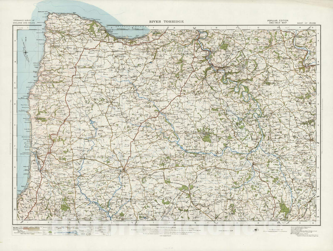 Historic Map : Sheet 127. River Torridge. 1913 - Vintage Wall Art