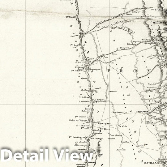 Historic Map : West Coast of South America. Peru and Bolivia (mostly Chile) Quilca to Cobija. 1839 - Vintage Wall Art