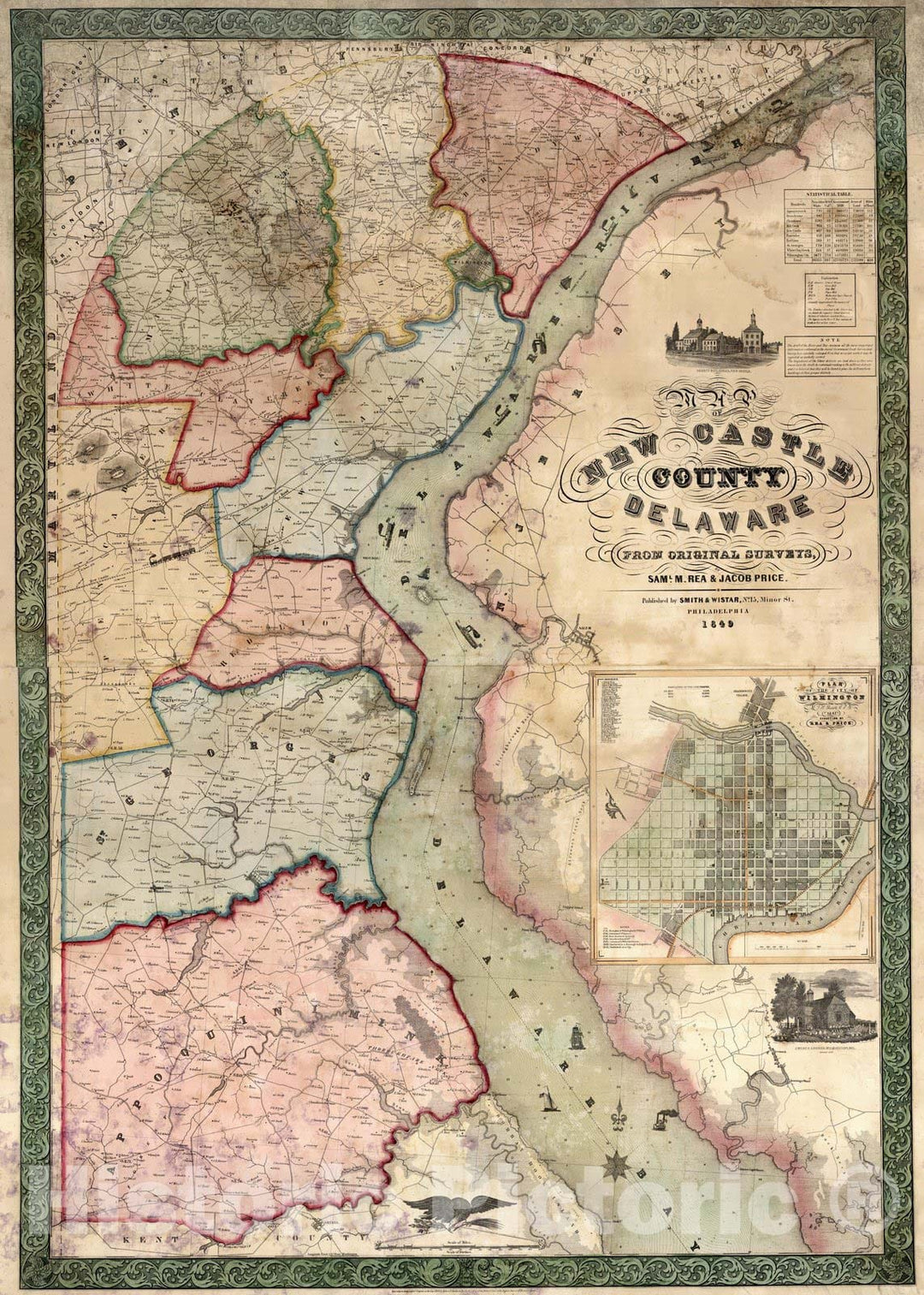 Historic Map : Map of New Castle County, Delaware, 1849 - Vintage Wall Art