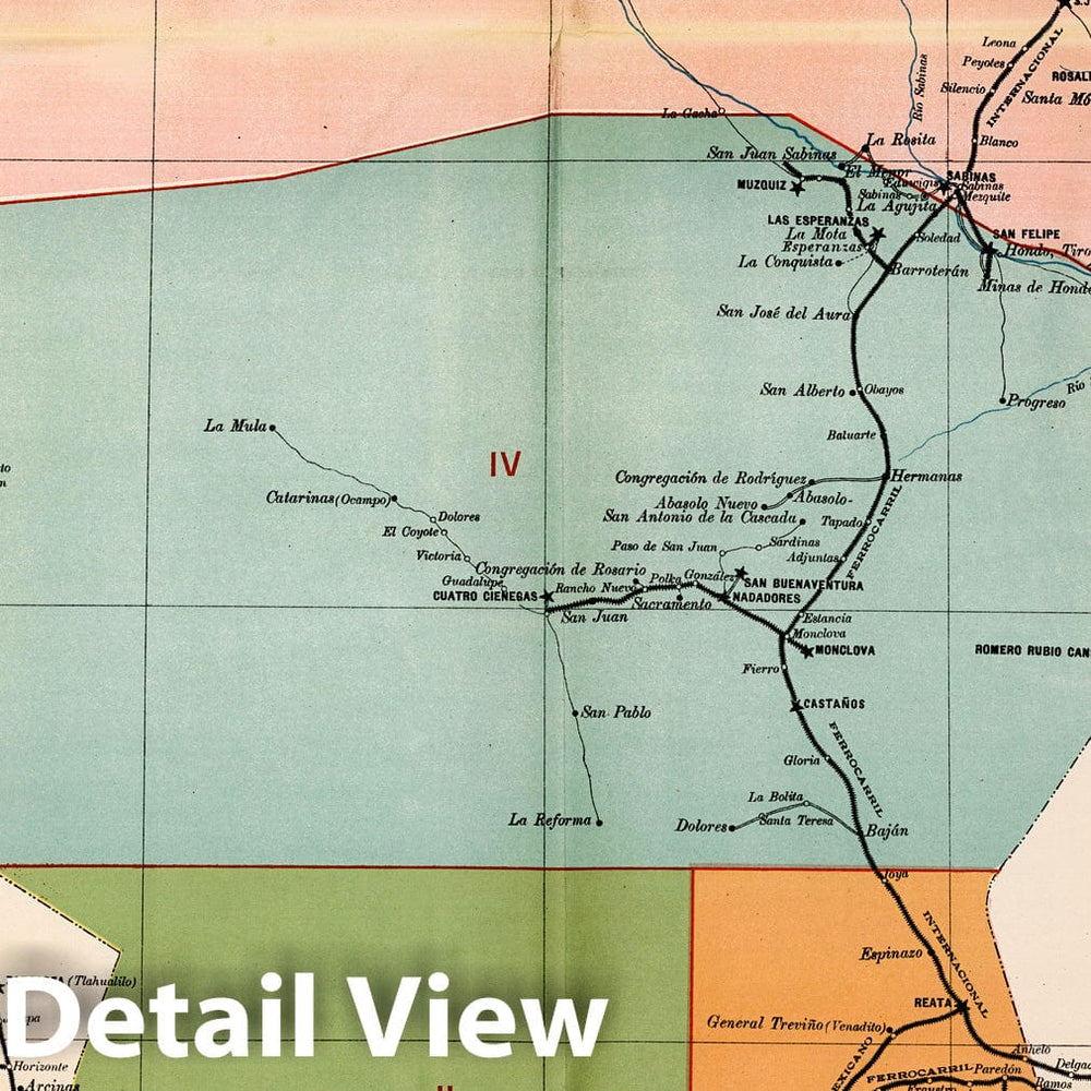 Historic Map : Coahula (Mexico), Carta Postal de la Republica Mexicana. Estado de Coahula, 1908 , Vintage Wall Art