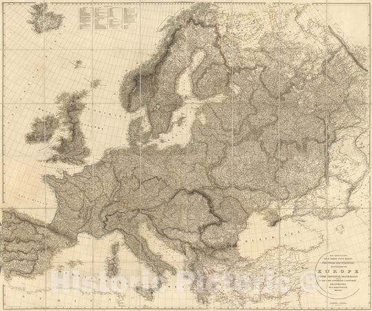 Historic Map : Composite Map: Map Exhibiting the Great Post Roads, Physical and Political Divisions of Europe, 1810 - Vintage Wall Art