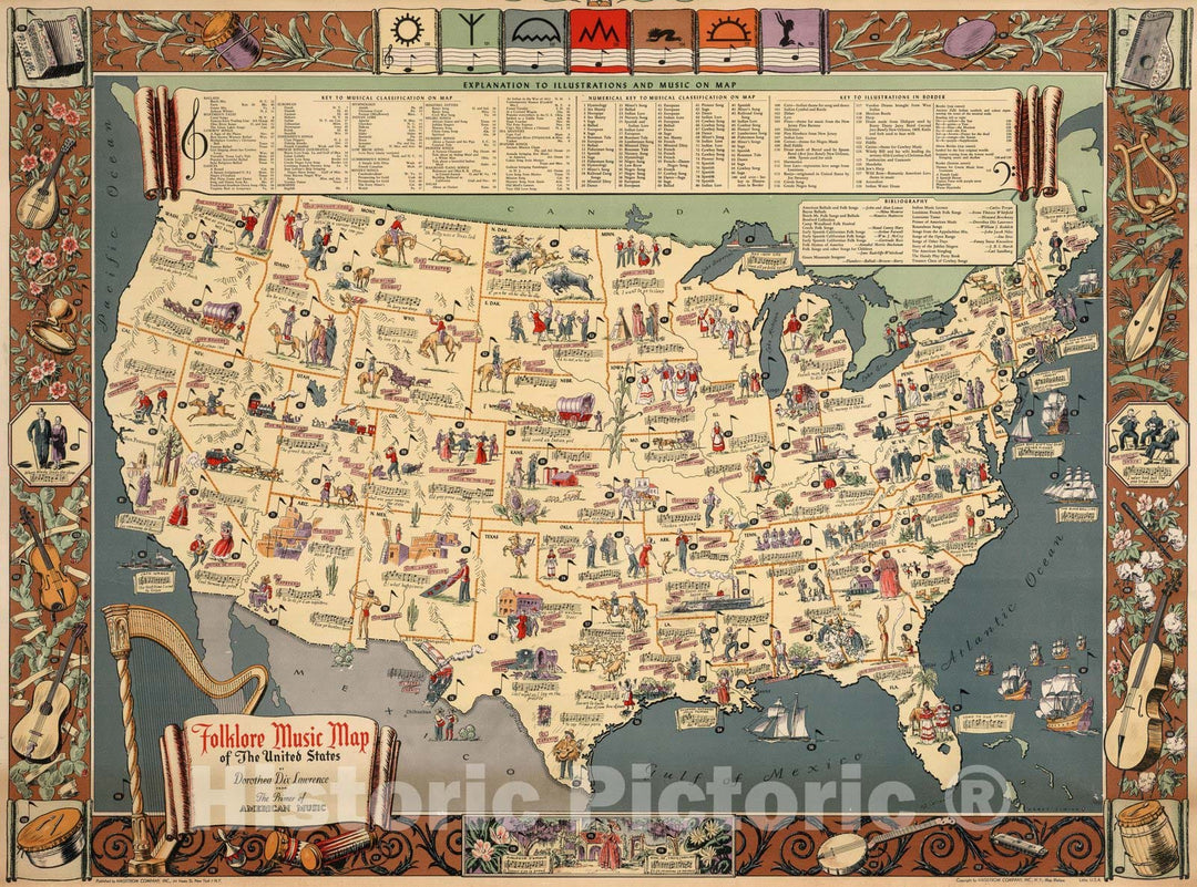 Historic Map : Folklore Music Map of the United States, 1945 - Vintage Wall Art