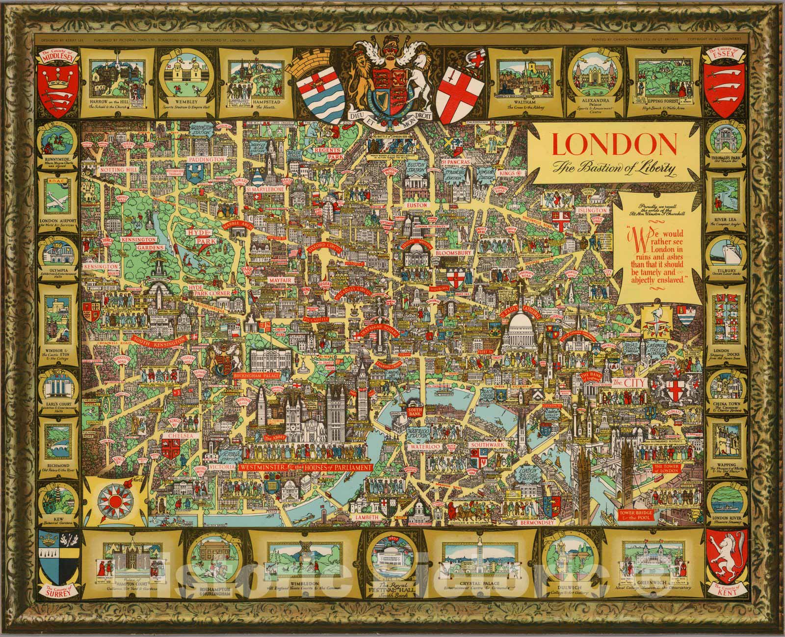 Historic Map : London, The Bastion of Liberty. 1947 - Vintage Wall Art