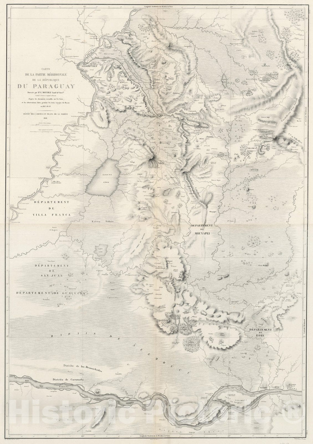 Historic Map : Paraguay, Paraguay River Composite: Carte de la Partie Meridionale de la Republique du Paraguay 1861 , Vintage Wall Art