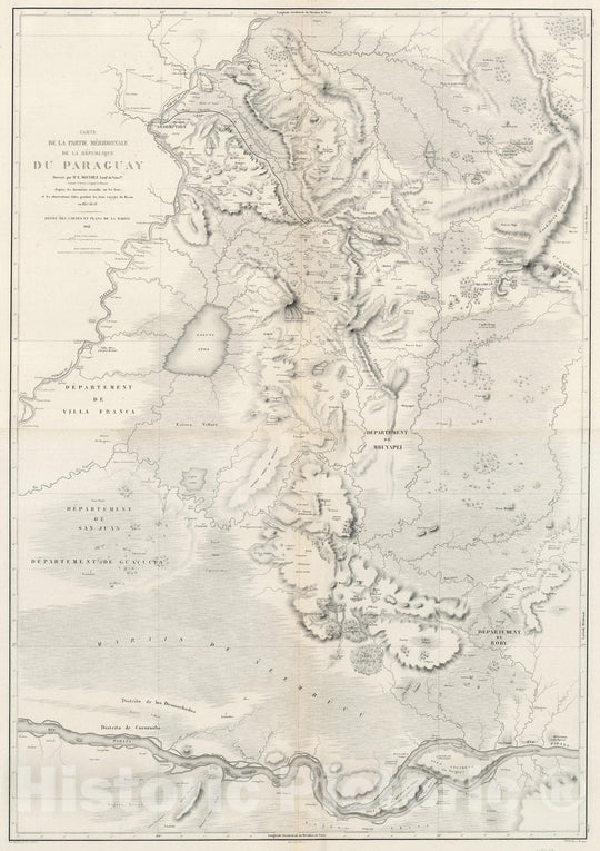 Historic Map : Paraguay, Paraguay River Composite: Carte de la Partie Meridionale de la Republique du Paraguay 1861 , Vintage Wall Art