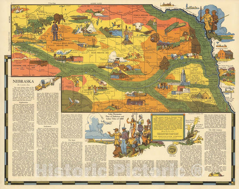 Historic Map : Nebraska, the Cornhusker State 1939 - Vintage Wall Art