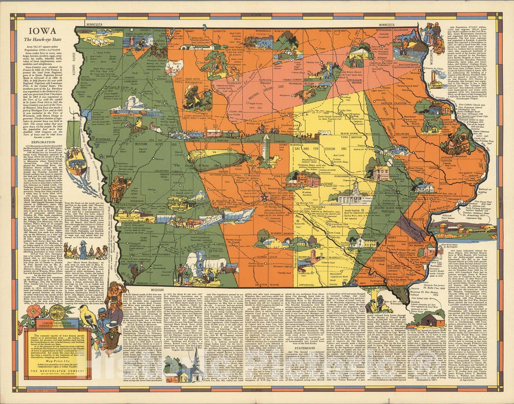 Historic Map : Iowa the Hawk-eye State 1939 - Vintage Wall Art