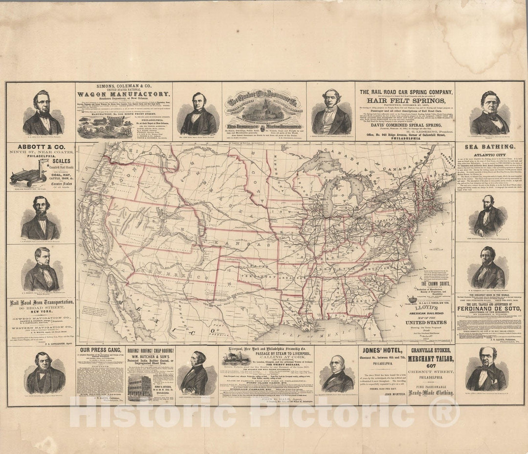 Historic Map : Lloyd's American railroad map of the United States, 1859 - Vintage Wall Art