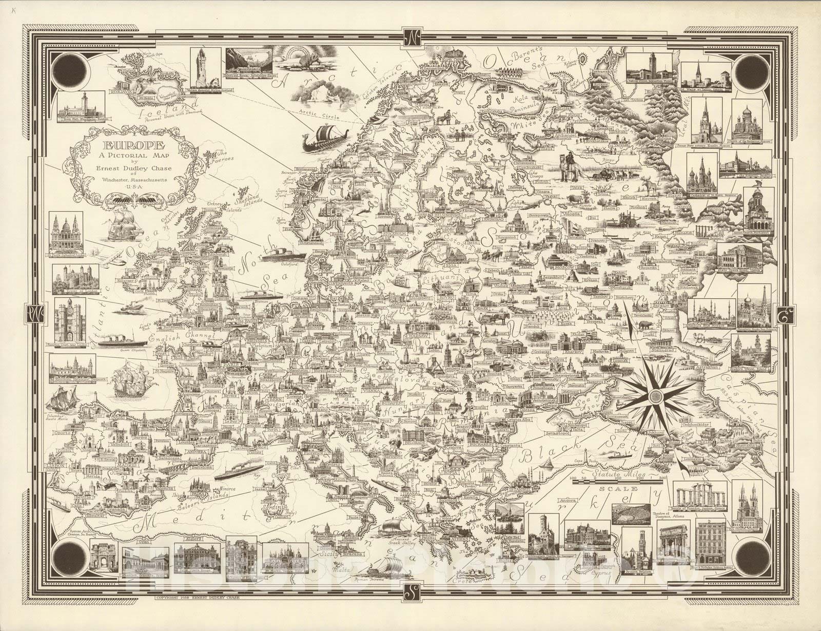 Historic Map : Europe : A pictorial map, by Ernest Dudley Chase, 1938 v2