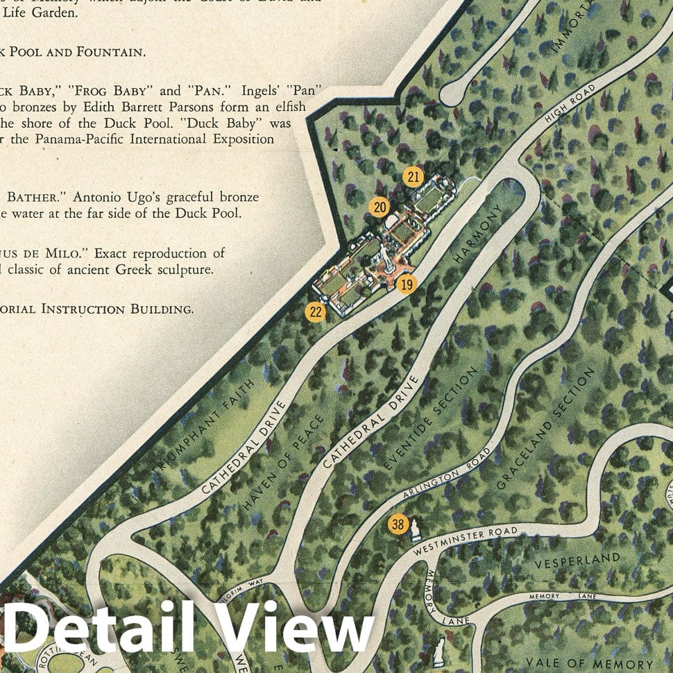 Historic Map : Pictorial map of Forest Lawn Memorial - Park, Glendale, California, 1945 - Vintage Wall Art