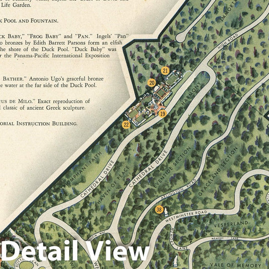 Historic Map : Pictorial map of Forest Lawn Memorial - Park, Glendale, California, 1945 - Vintage Wall Art