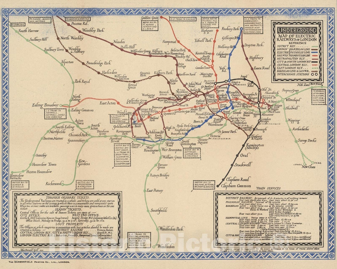 Historic Map : Underground : Map of the electric railways of London, 1921 - Vintage Wall Art