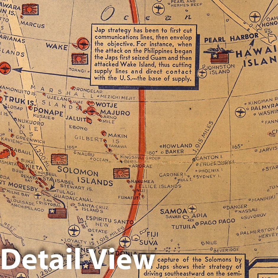 Historic Map : The Pacific - Vital area for United States and Japan 1942 - Vintage Wall Art