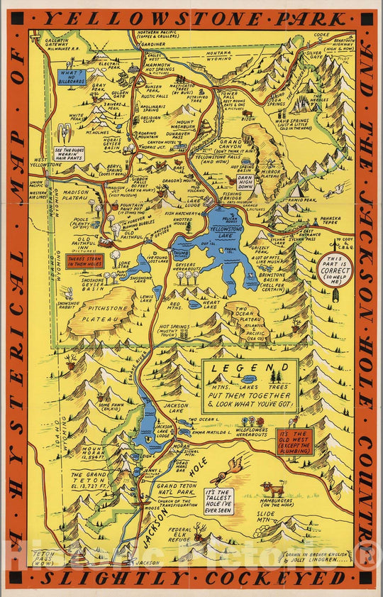 Historic Map : A Hysterical Map of The Yellowstone Park And The Jackson Hole Country, 1936 - Vintage Wall Art