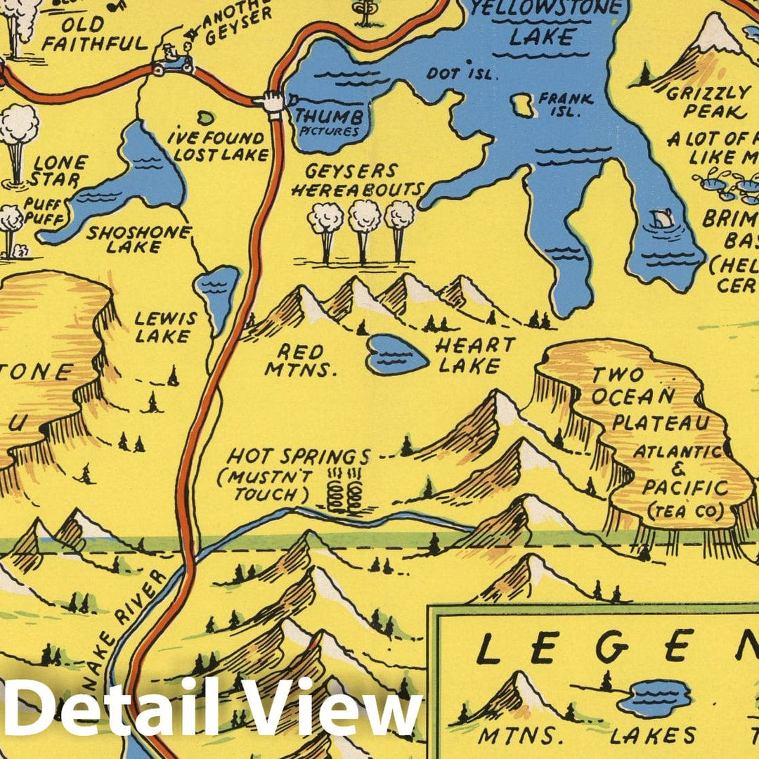 Historic Map : A Hysterical Map of The Yellowstone Park And The Jackson Hole Country, 1936 - Vintage Wall Art