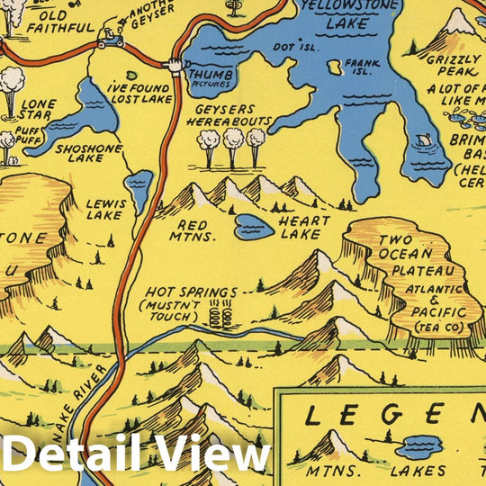 Historic Map : A Hysterical Map of The Yellowstone Park And The Jackson Hole Country, 1936 - Vintage Wall Art