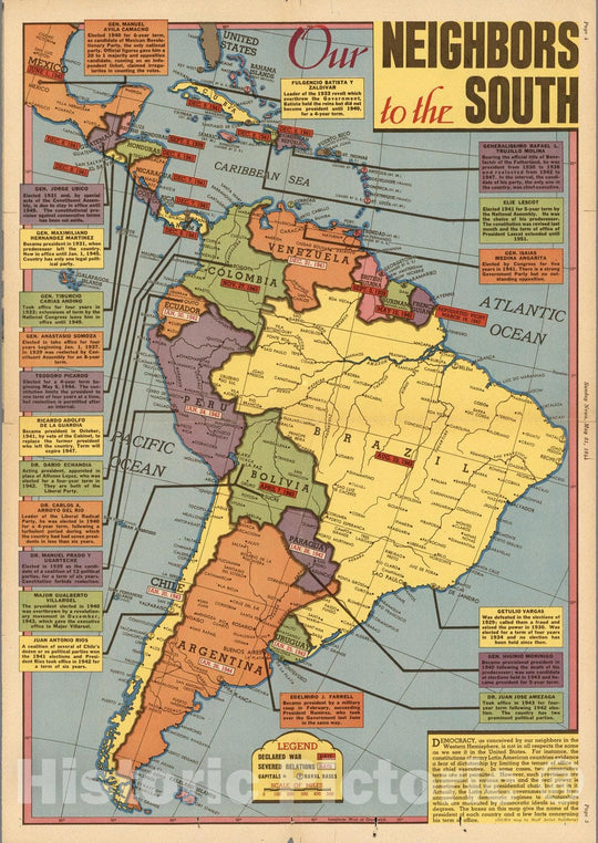 Historic Map : Our Neighbors to the South (South America), Sunday News, May 21, 1944. 1944 - Vintage Wall Art