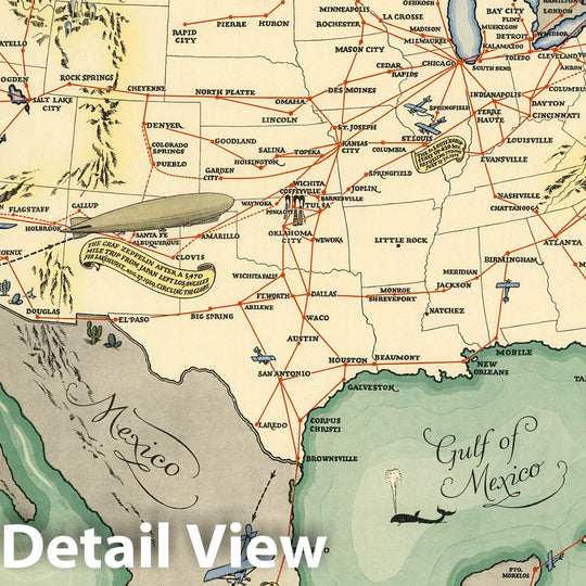 Historic Map : Air Mail & Passenger Routes in the United States, 1930 - Vintage Wall Art