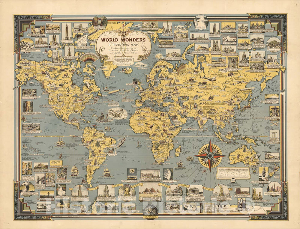 Historic Map - Wonders, A Pictorial Map, 1939, - Vintage Wall Art