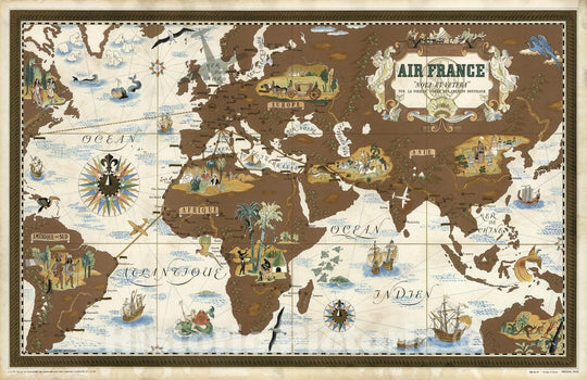 Historic Map : Air France, &#034;Nova Et Vetera&#034; Sur La Vieille Des Chemins Nouveaux., 1939, Vintage Wall Decor