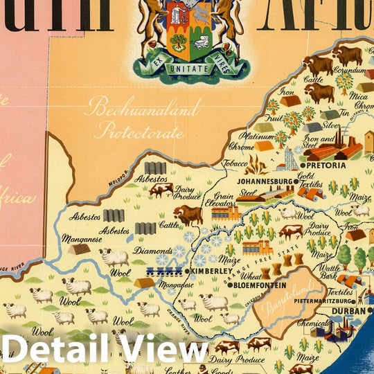 Historic Map : Union of South Africa. Printed in England by Thos. Forman & Sons Ltd. 1943 - Vintage Wall Art