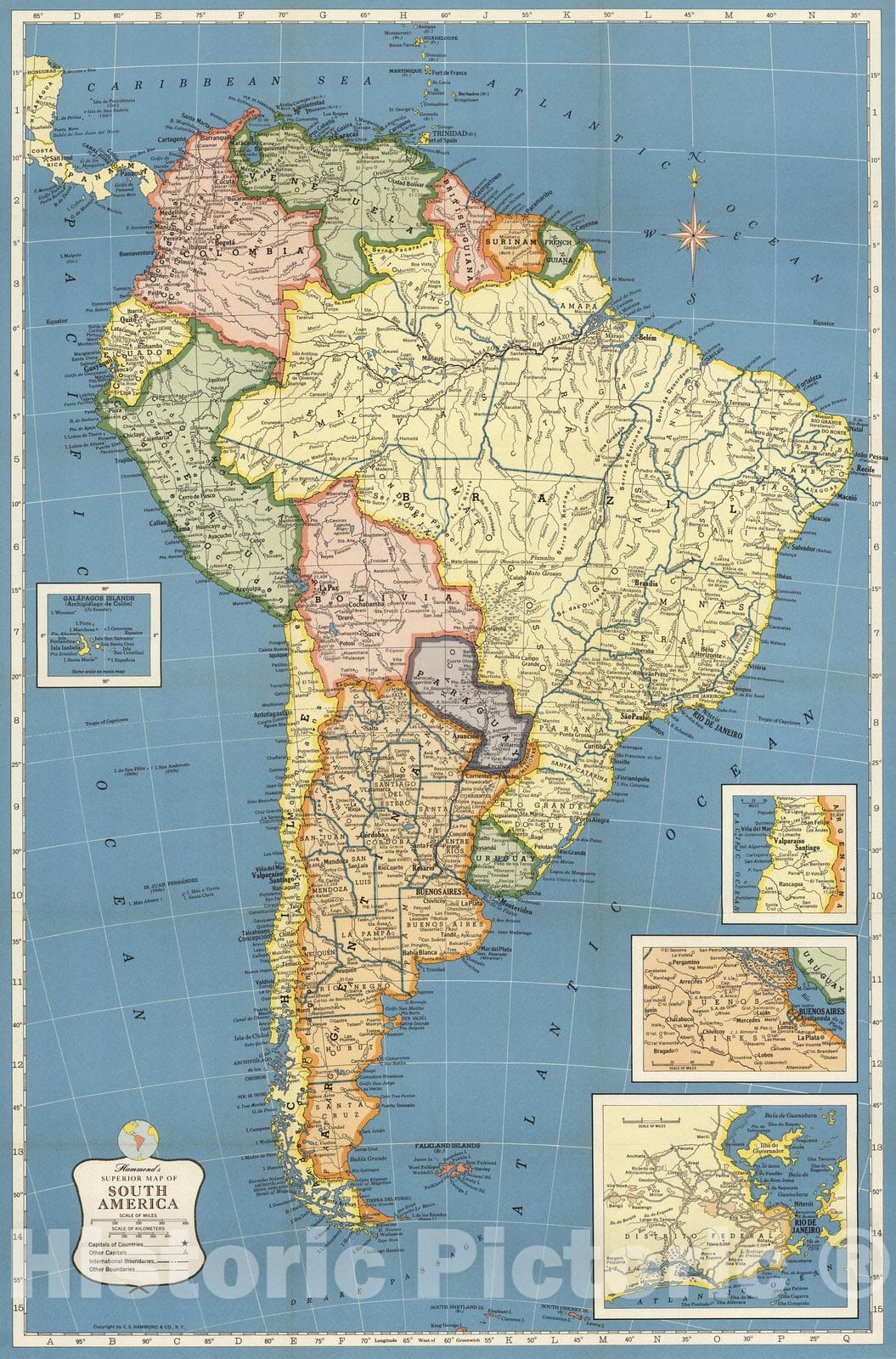 Historic Map : Case Map, Hammond's South America. 1957 - Vintage Wall Art