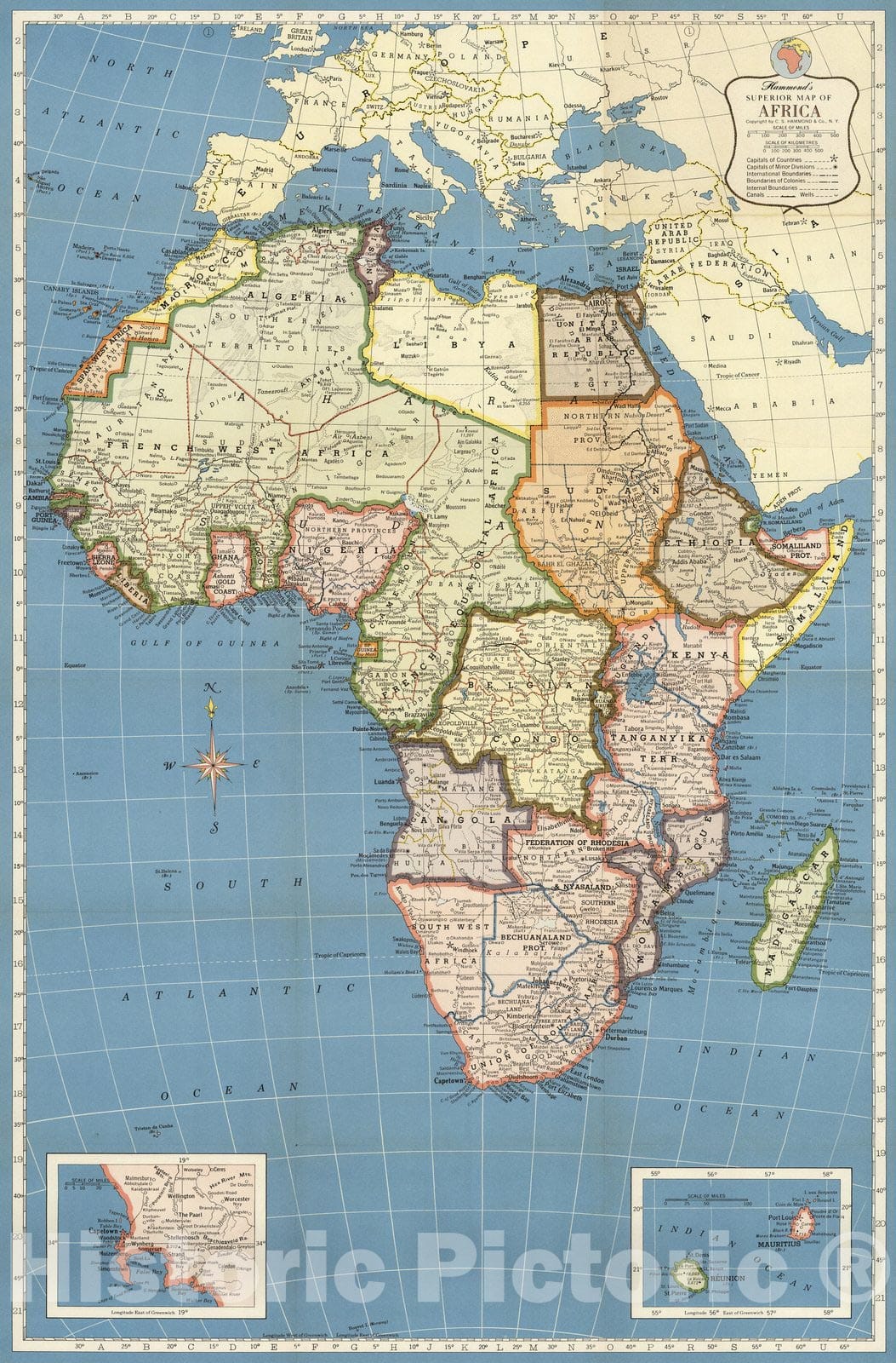 Historic Map : Case Map, Hammond's Africa. 1957 - Vintage Wall Art