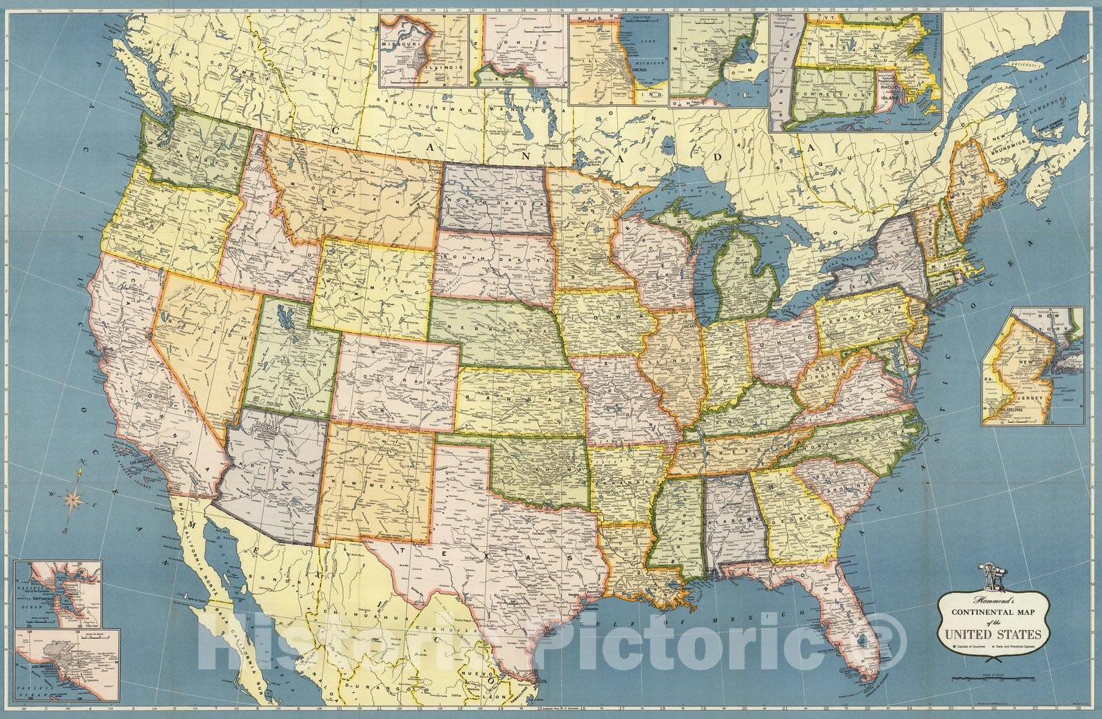 Historic Map : Case Map, Hammond's United States. 1957 - Vintage Wall Art