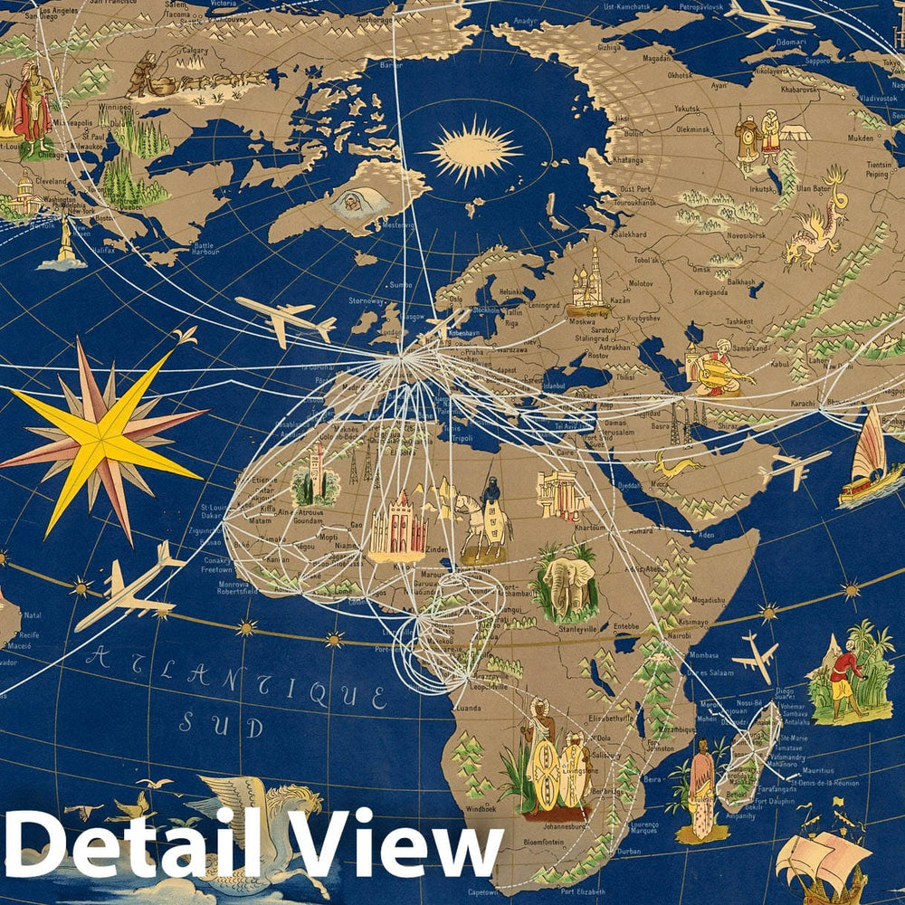 Historic Map : Air France, Le Plus Grand Reseau ou Monde. Ref.21.433/P/9.59. Printed in France. Perceval - Paris. - Vintage Wall Art