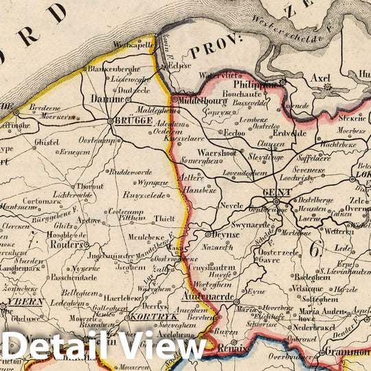 Historic Map : Netherlands, V.1:1-5: V:1. Niederlande: Prov: 6. Ostflandern. 7. Westflandern 1825 , Vintage Wall Art