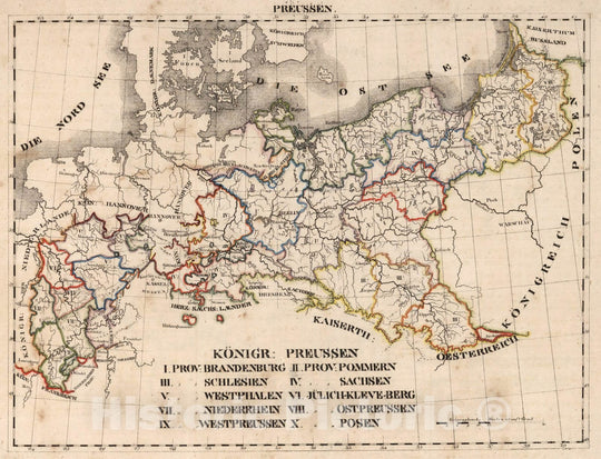 Historic Map : Prussia , Germany, V.2:6-10:IX. Preussen. Konigr: Preussen Prov: I-X 1825 , Vintage Wall Art