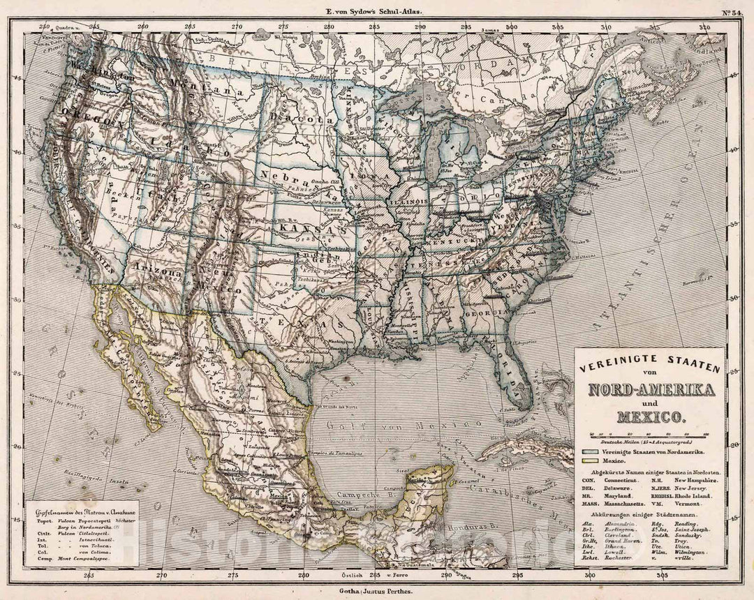 Historic Map : United States,34. Vereinigte Staaten von Nord-Amerika und Mexico. United States and Mexico. 1872 , Vintage Wall Art