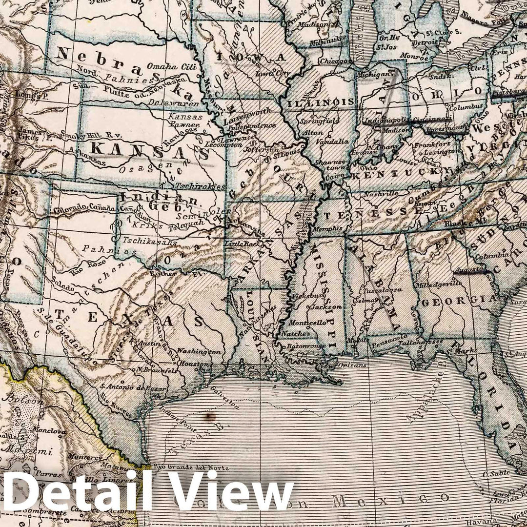 Historic Map : United States,34. Vereinigte Staaten von Nord-Amerika und Mexico. United States and Mexico. 1872 , Vintage Wall Art