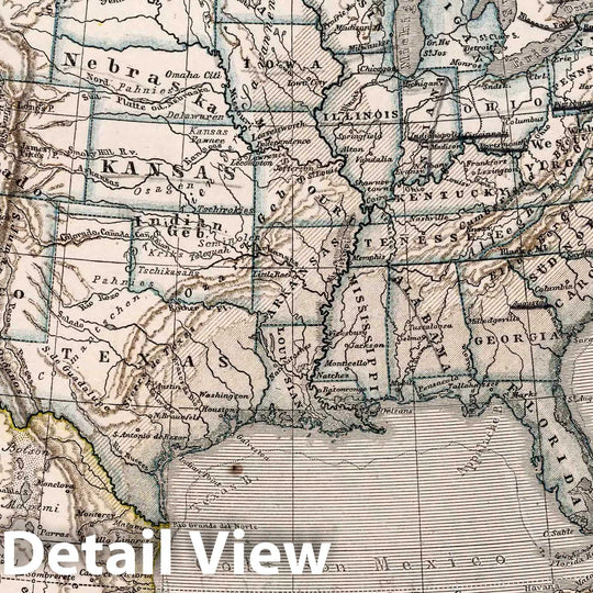 Historic Map : United States,34. Vereinigte Staaten von Nord-Amerika und Mexico. United States and Mexico. 1872 , Vintage Wall Art