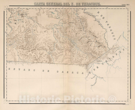 Historic Map : Veracruz (Mexico), State Atlas Map, Lam. XII. Carte General de E. de Veracruz. 1905 , Vintage Wall Art