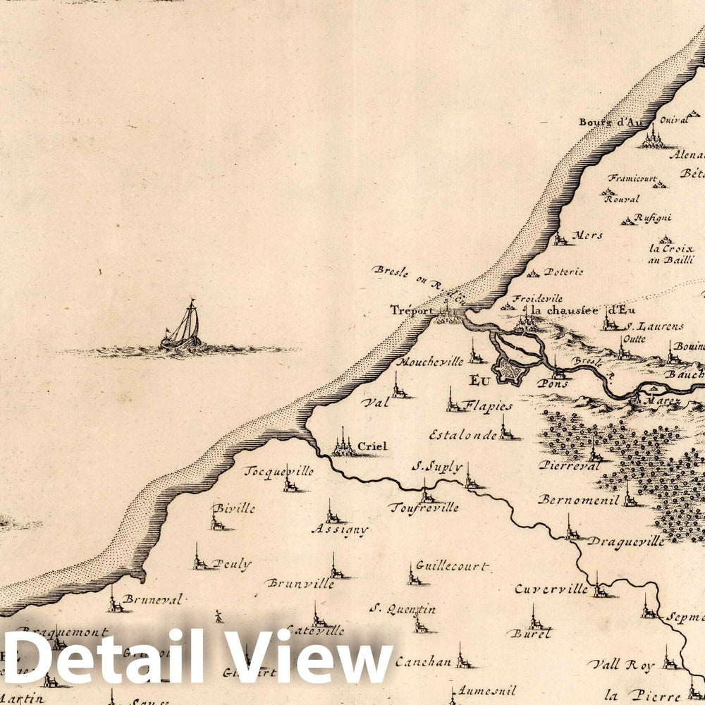 Historic Map : France,19. Les Embouchure de la Somme et de la Bresle Riviere ou est St. Valeri, Eu et Dieppe. 1710. 1710 , Vintage Wall Art