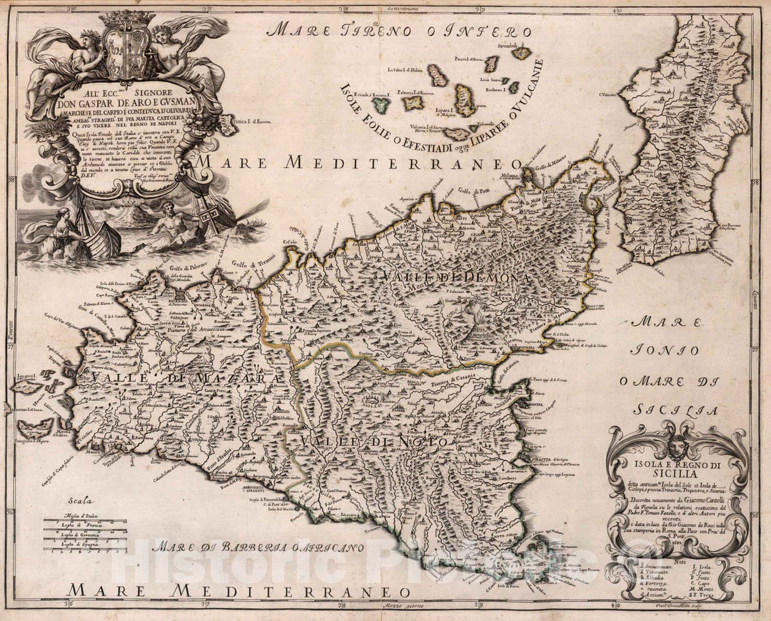 Historic Map : Italy, Sicily (Italy), EuropeIsola e Regno di Sicilia 1682 , Vintage Wall Art