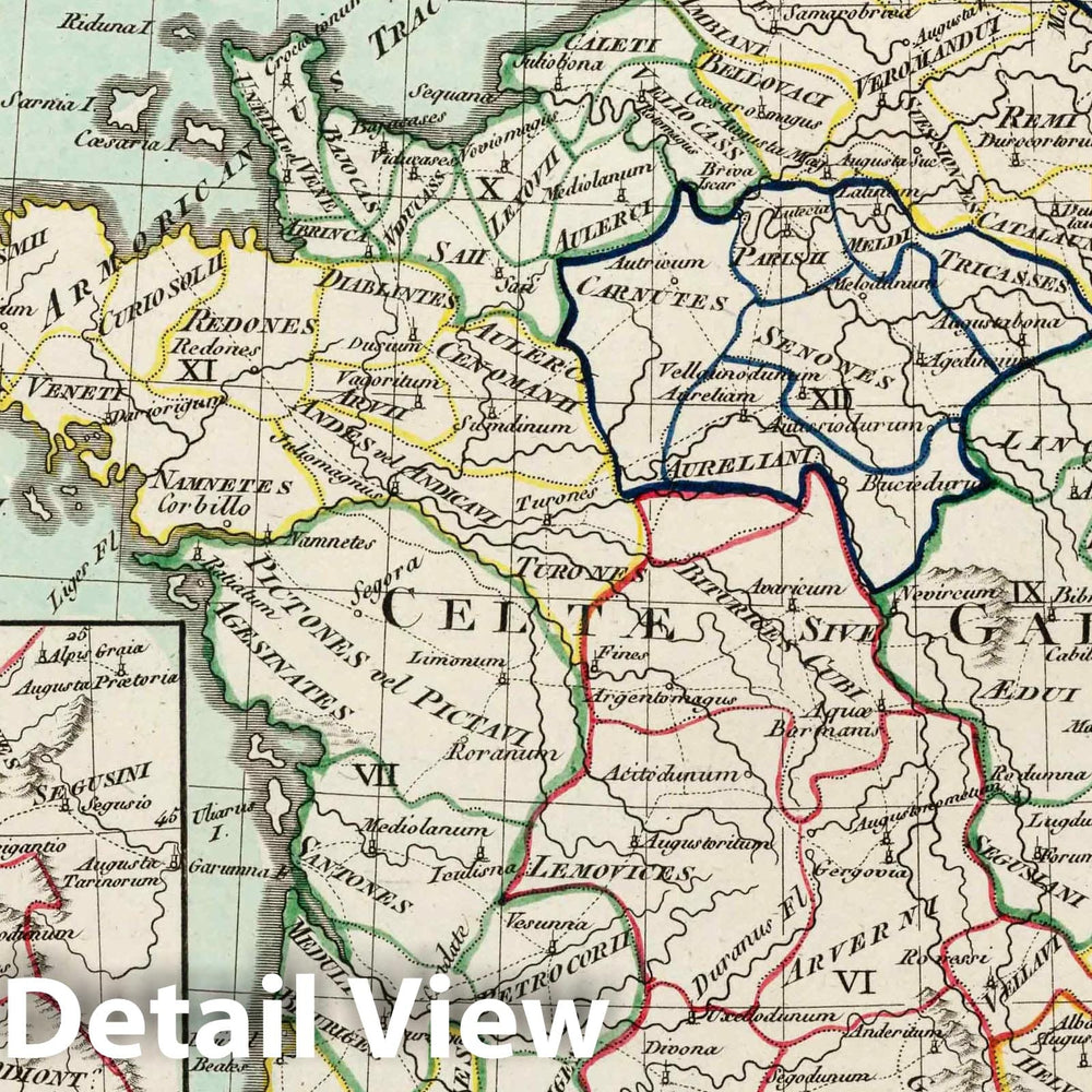 Historic Wall Map : France,XL. Gallia Antiqua. 1804 , Vintage Wall Art