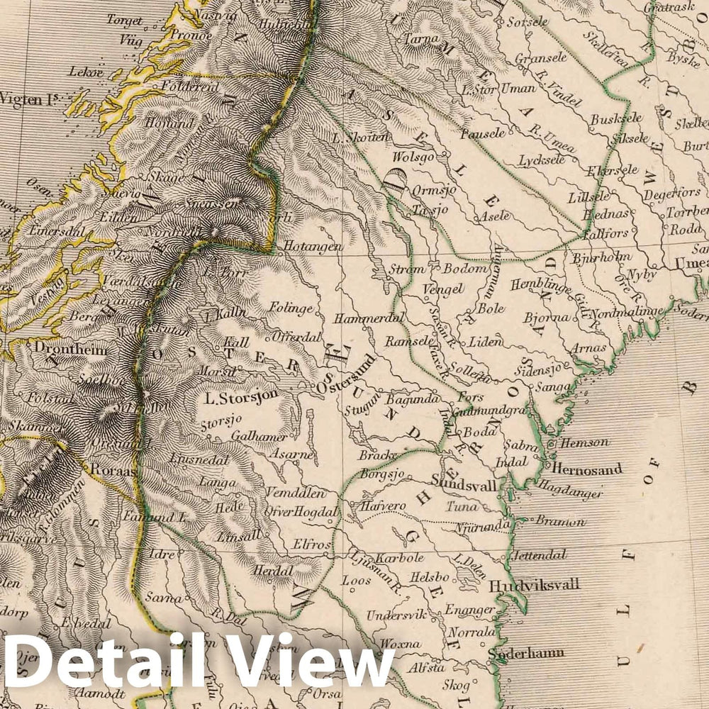 Historic Map : World Atlas Map, Sweden & Norway. 1841 - Vintage Wall Art