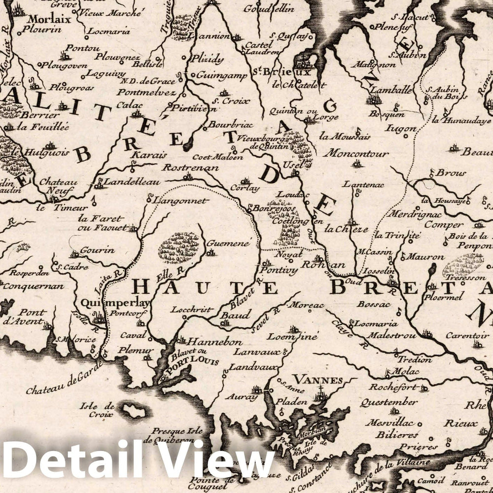 Historic Map : World Atlas Map, Gouvernement General de Bretagne ou se trouye la Generakite de Nantes, France. 1705 - Vintage Wall Art