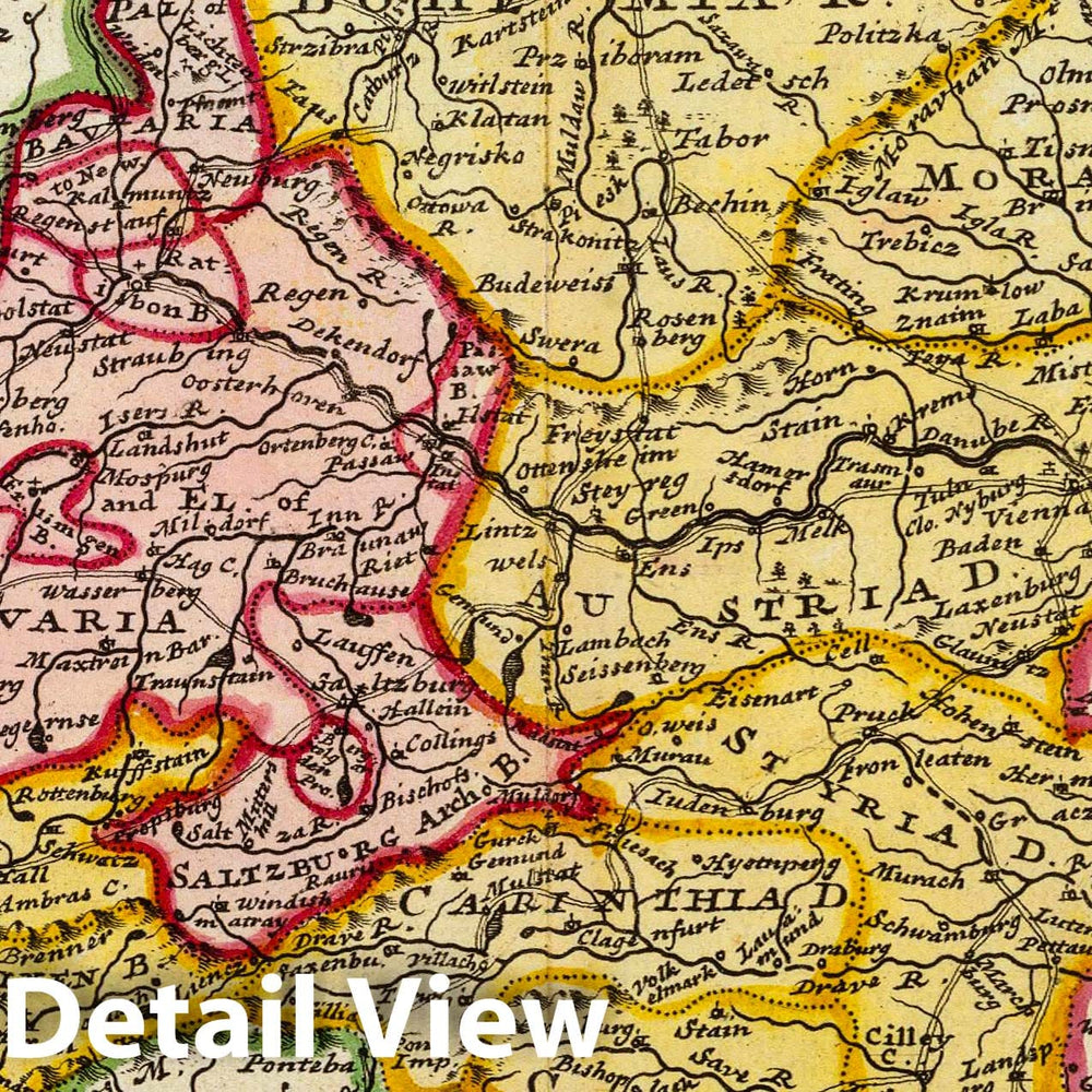 Historic Map : World Atlas Map, The south east part of Germany. 1736 - Vintage Wall Art