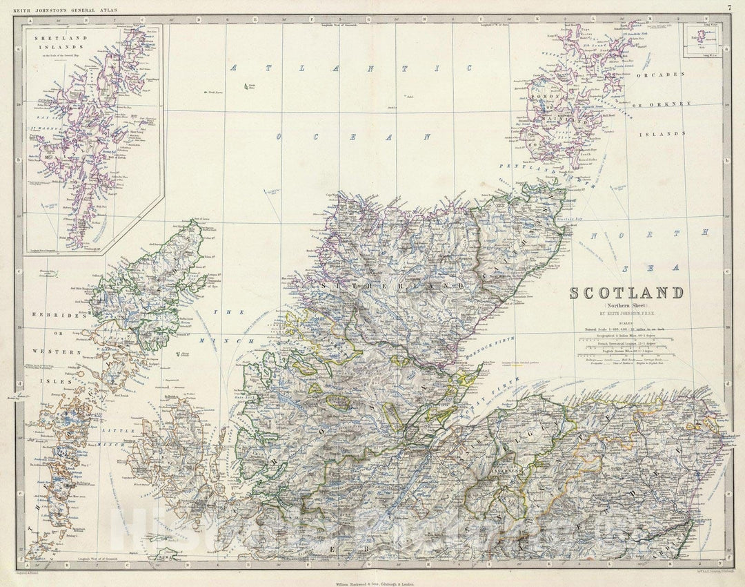 Historic Map : World Atlas Map, Scotland N. 1861 - Vintage Wall Art