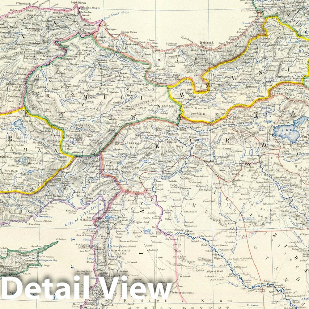 Historic Map : World Atlas Map, Turkey in Asia, Transcaucasia. 1861 - Vintage Wall Art