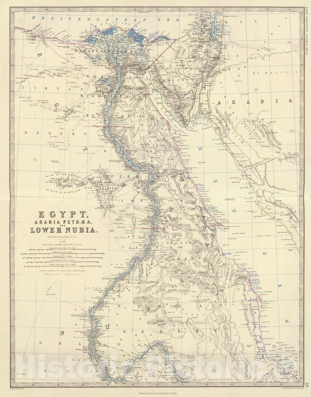 Historic Map : World Atlas Map, Egypt, Arabia Petraea, Nubia. 1861 - Vintage Wall Art