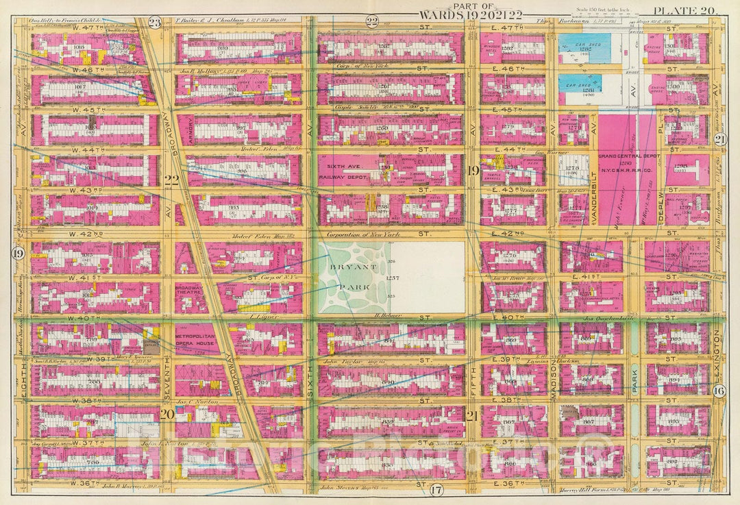 Historic Map : Manhattan Fire Insurance City Atlas Map, Pl. 20: wards 19-22. 1891 - Vintage Wall Art