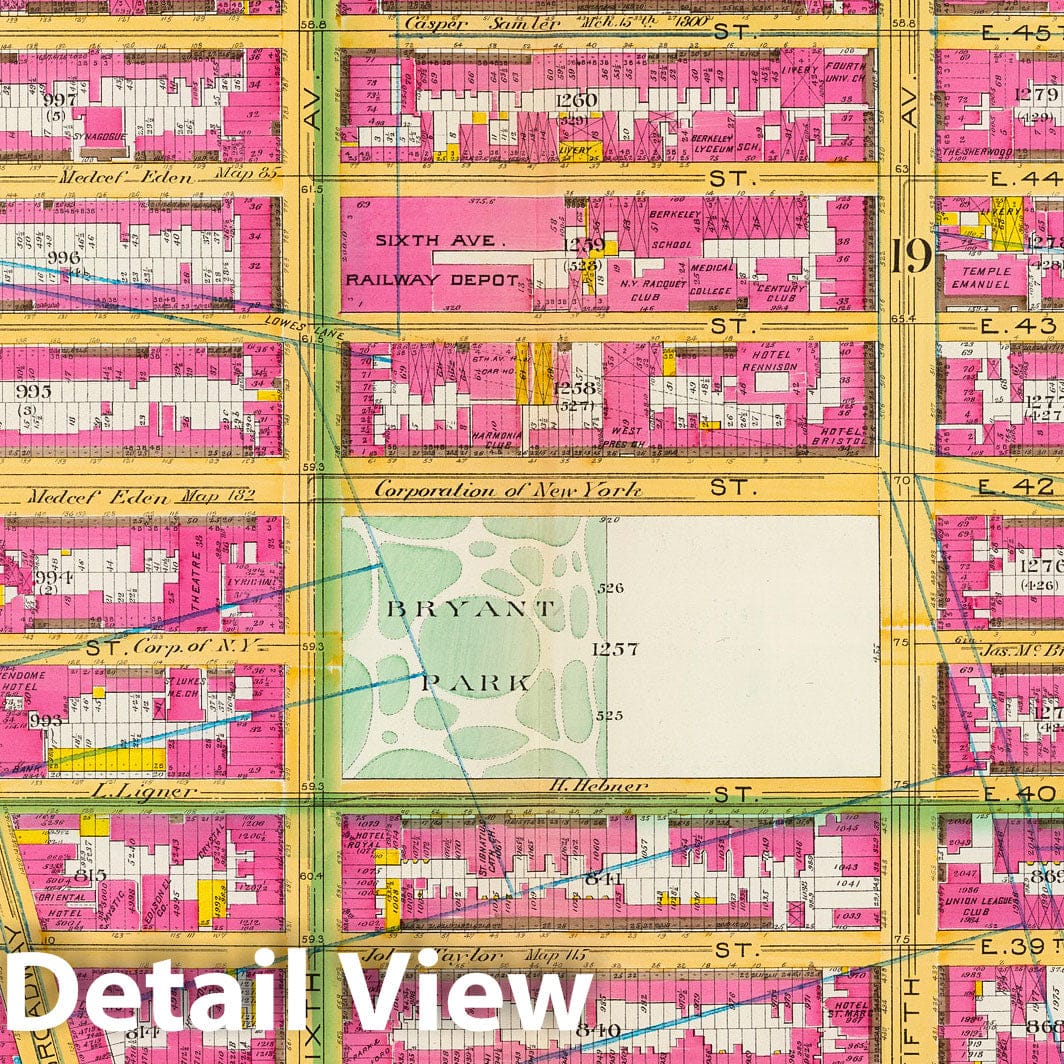 Historic Map : Manhattan Fire Insurance City Atlas Map, Pl. 20: wards 19-22. 1891 - Vintage Wall Art